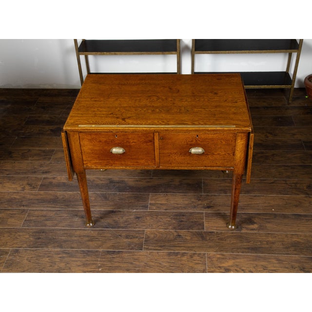 English 19th Century Oak Drop Leaves Draper's Table with Brass Measuring Tape For Sale In Atlanta - Image 6 of 12