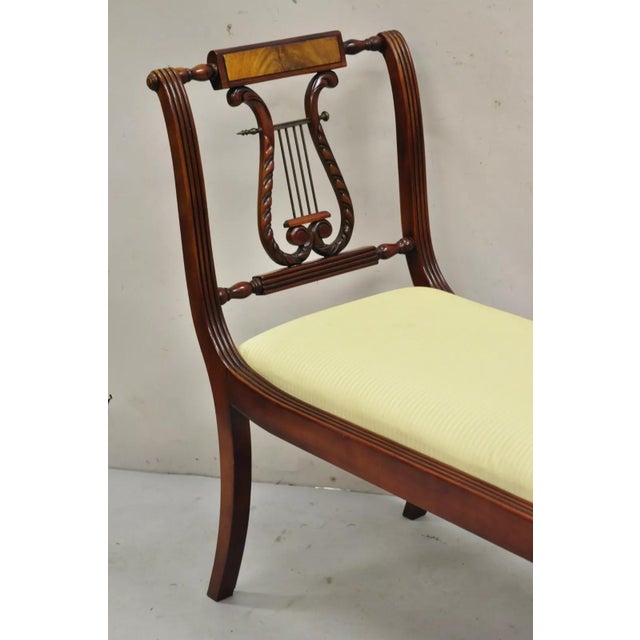 Traditional Late 20th Century Duncan Phyfe Regency Empire Style Carved Mahogany Brass Lyre Window Bench For Sale - Image 3 of 12