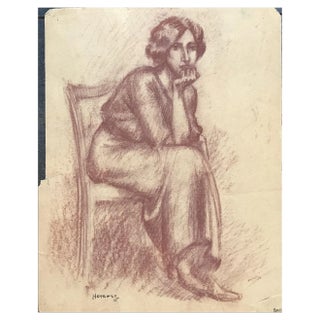 Charles Émile Moses Hornung, Jeune femme pensive, 1912, Sanguine on Paper For Sale