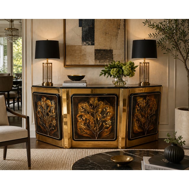 This stunning 'Tree of Life' brass console, designed by Bernhard Rohne and manufactured by Mastercraft in the 1970s,...