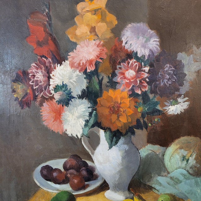 1930s Pierre Wagner, Still Life with Flowers and Fruit, Early 20th Century, Oil on Canvas For Sale - Image 5 of 18