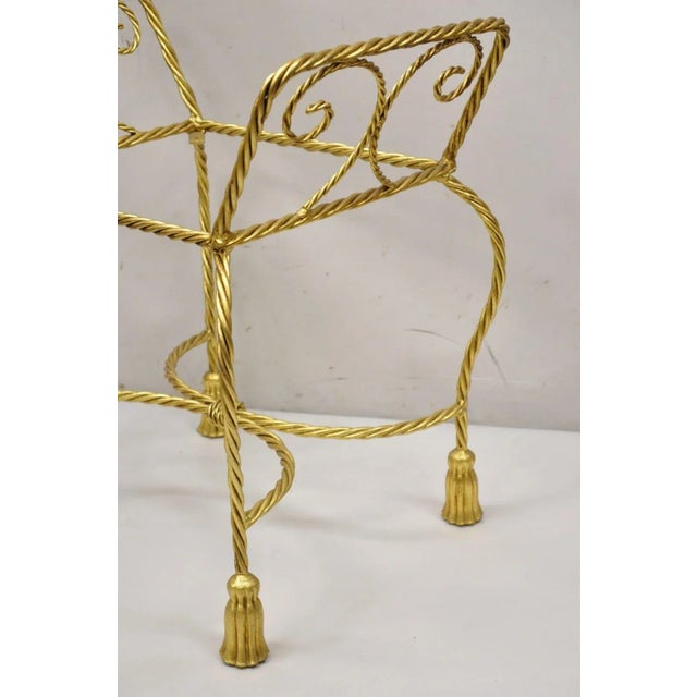 Gold Italian Hollywood Regency Gold Gilt Iron Rope Tassel Form Vanity Bench Chair For Sale - Image 8 of 12