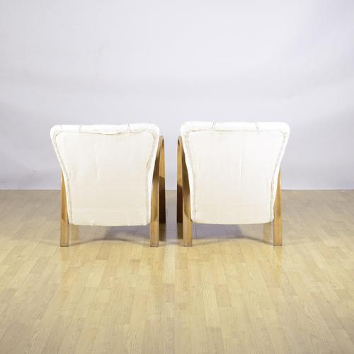Art Deco Armchairs with Curved Armrests and White Fabric, 1930s, Set of 2 For Sale - Image 4 of 9