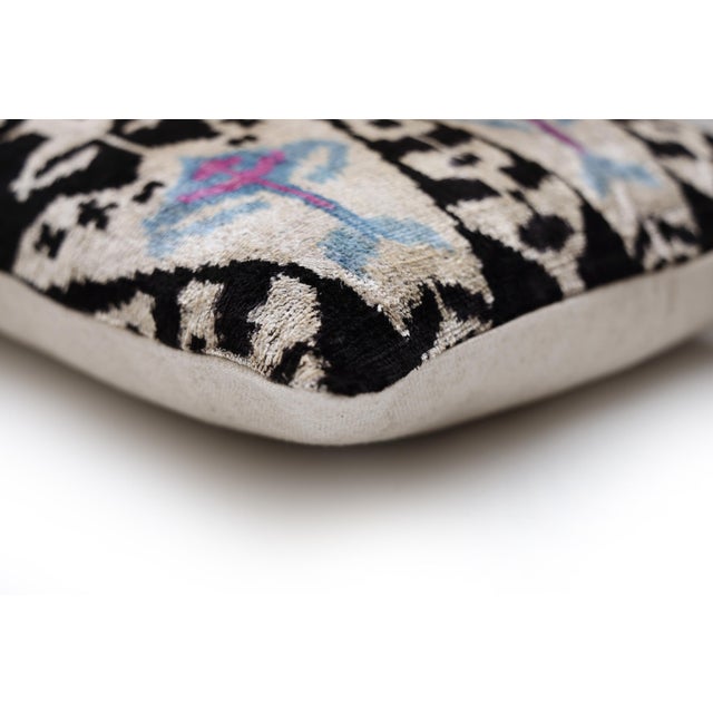 Textile Black & Ivory Geometric Silk Velvet Throw Pillow | 20x20 Inch (50x50 Cm) For Sale - Image 7 of 8