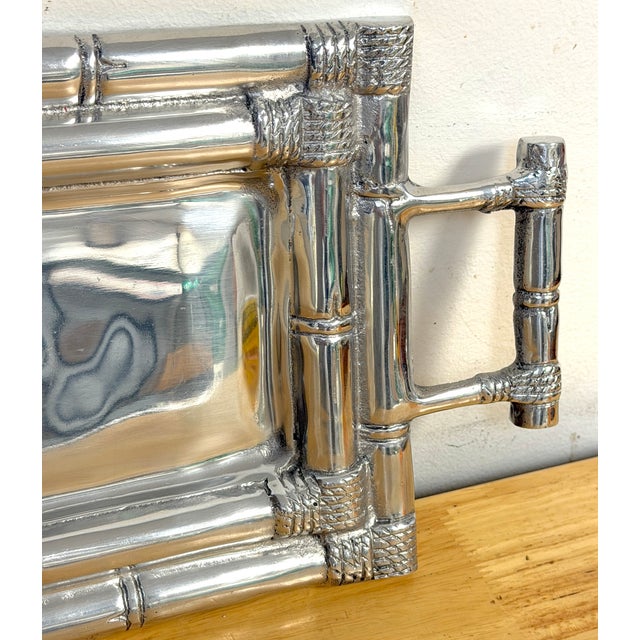Late 20th Century Arthur Court Attributed Faux Bamboo Cast Pewter Gallery Tray with Handles For Sale - Image 5 of 10