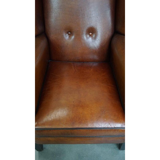 Large Vintage Sheepskin Wing Chair For Sale - Image 6 of 18