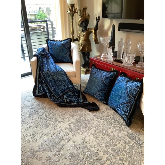 Custom Atelier Versace Blue Pillows - Set of 4 For Sale In New York - Image 6 of 13