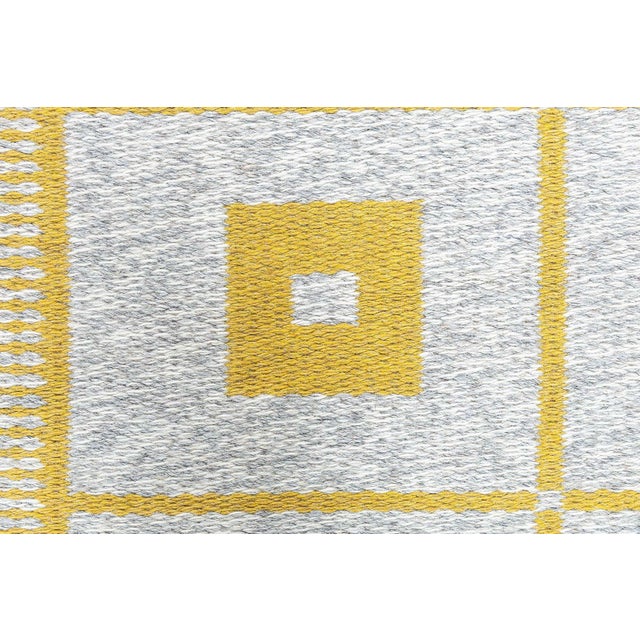 Textile Doris Leslie Blau Vintage Reversible Geometric Yellow Swedish Rug For Sale - Image 7 of 10