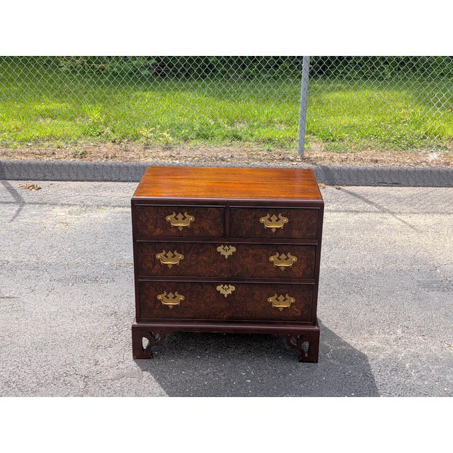 Brown Vintage Georgian Style Burl Walnut Chest of Drawers For Sale - Image 8 of 15