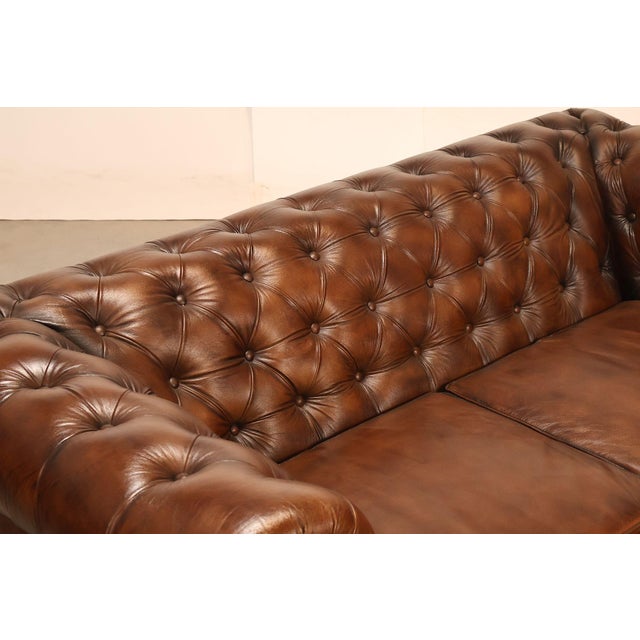 Chesterfield Style 6 Foot Cognac Brown Tufted Leather Sofa For Sale - Image 4 of 16