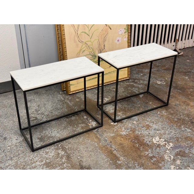 Contemporary Pottery Barn Delaney Rectangular Marble End Tables, Pair For Sale - Image 3 of 12