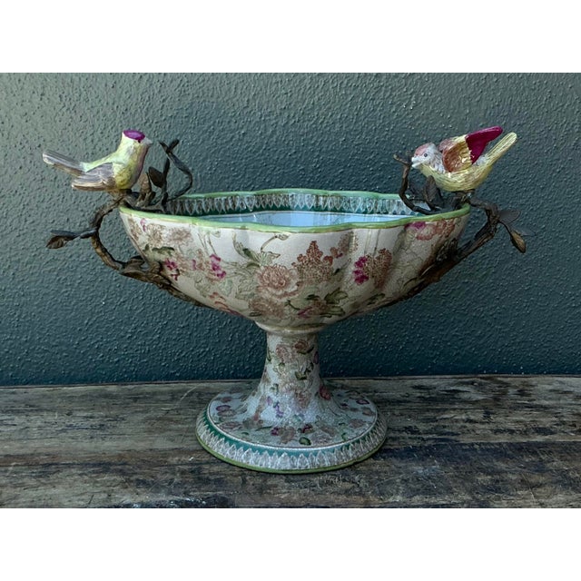 Bronze Vintage Floral Glazed Ceramic Pedestal Cache Pot For Sale - Image 8 of 12