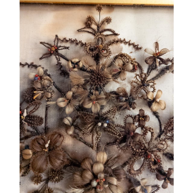 19th Century American Victorian Folk Art Mourning Hair Embroidery Floral Bouquet For Sale - Image 9 of 12