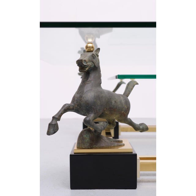Goldenrod Flying Horse of Gansu Coffee Table with Glass Top by Maison Charles, France, 1970s For Sale - Image 8 of 9