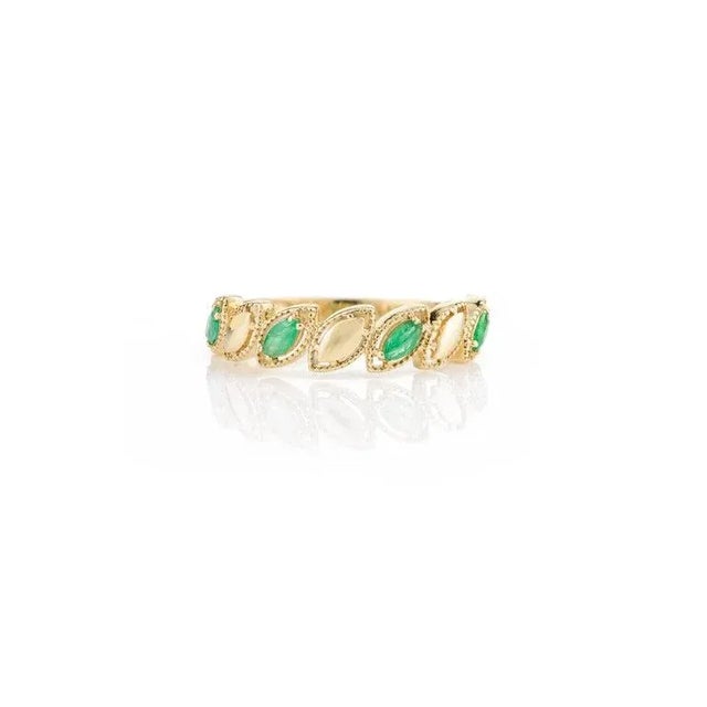 Green Marquise Cut Emerald Eternity Half Band Ring Size 7 (All Sizes Available) For Sale - Image 8 of 10