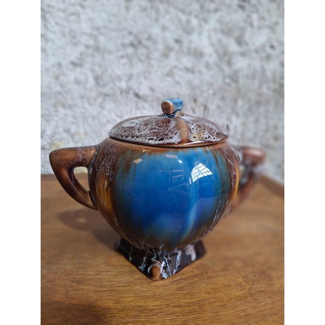 Art Deco Vallauris Coffee Service with Cobalt Blue Flamed Glaze, 1950s, Set of 15 For Sale - Image 14 of 18