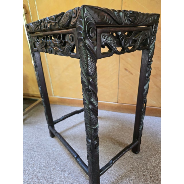 Chestnut 1930s Vintage Chinese Dragon Side Table For Sale - Image 8 of 14