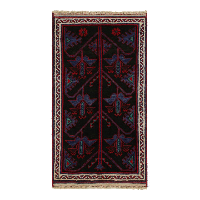 Rug & Kilim’s Baluch Tribal Rug in Chocolate Brown With Blue Geometric Patterns For Sale