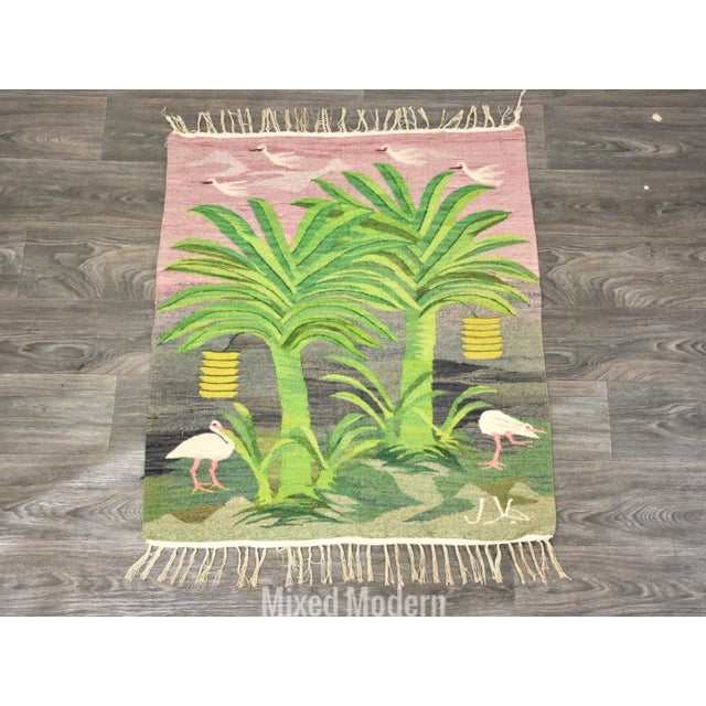 Green Mid Century Modern Egret Flat Weave Kilim Rug For Sale - Image 8 of 8