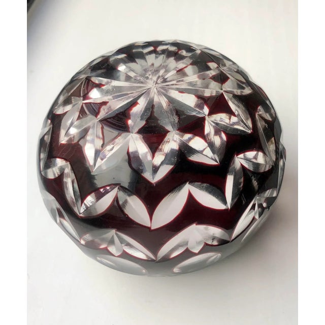 Vintage Bohemian Cut to Clear Crystal Votive Holder in Deep Garney Red For Sale - Image 10 of 10