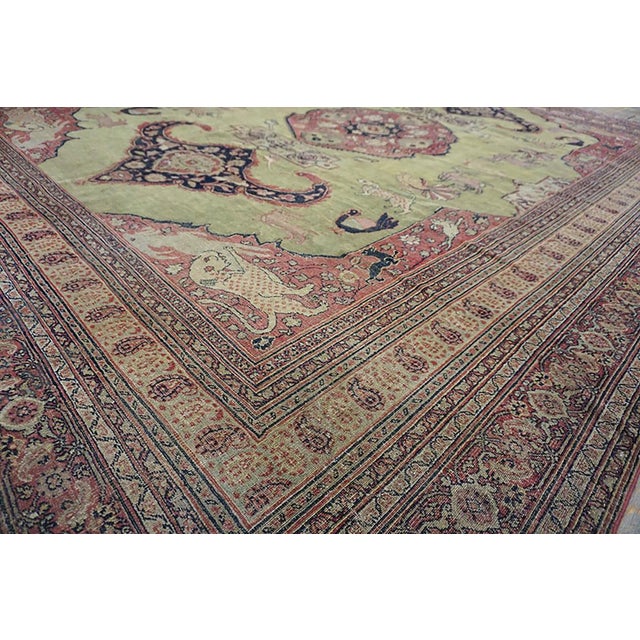 1880s Green Pistacho Animal Scene Antique n.e. Persian Khorassan Moud Rug 9'9" X 12'2" Handknotted Wool Carpet For Sale - Image 4 of 9