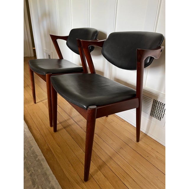 1960s 1960s Kai Kristiansen Model 42 Black Leather & Rosewood Chairs, Pair For Sale - Image 5 of 12