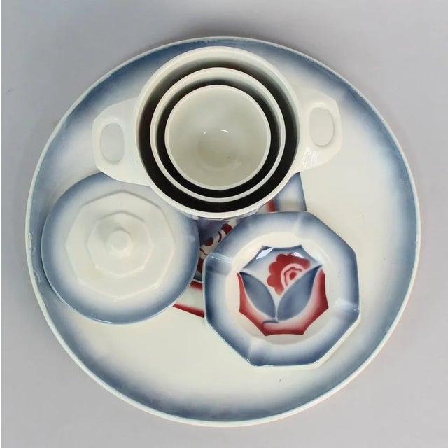 French Art Deco Smoker Set in Dijon Sarreguemines Ceramics, Set of 5 For Sale - Image 4 of 8