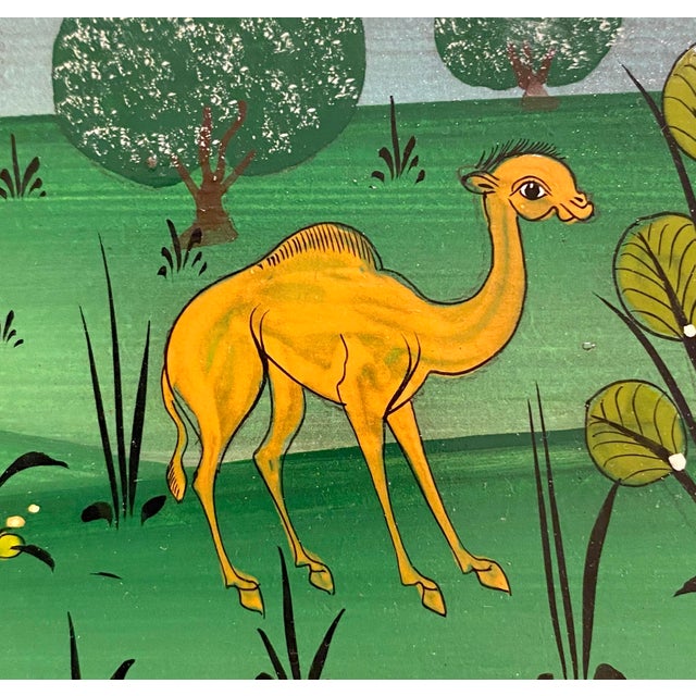 Mexican Mid 20th Century Arturo Alcala Mexican Folk Art Painting – Landscape With Birds, Owls, Elephants For Sale - Image 3 of 15