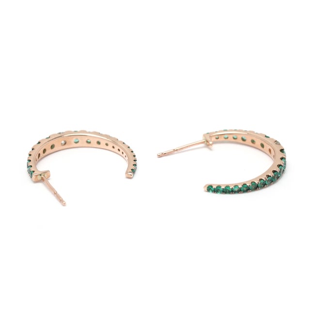 Early 21st Century LeVian 1.20ctw Emerald & Diamond Hoop Earrings, 14k Yellow Gold, Length .75 In., Pair For Sale - Image 5 of 5