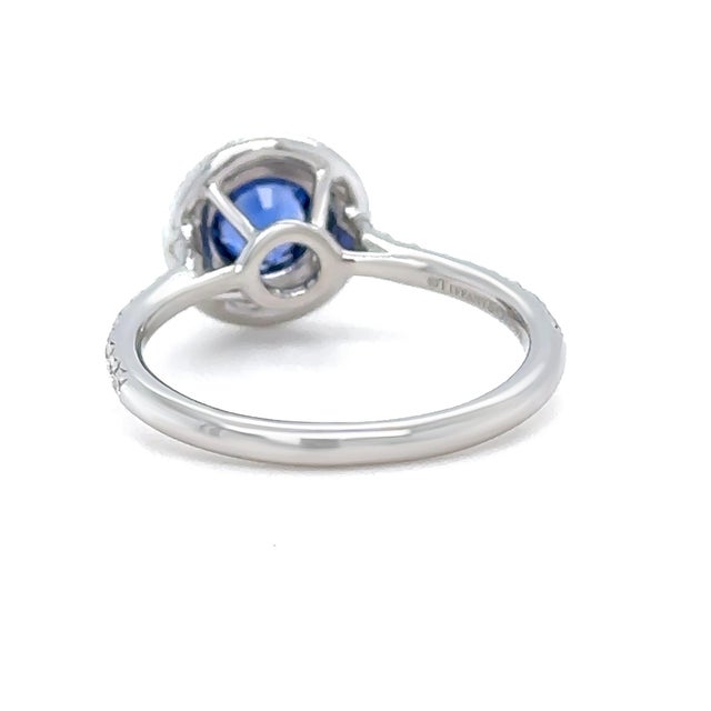Tiffany & Co. Platinum Blue Sapphire & Diamond Engagement Ring 1.15ct 4.65g, Size 6.75 For Sale - Image 6 of 10