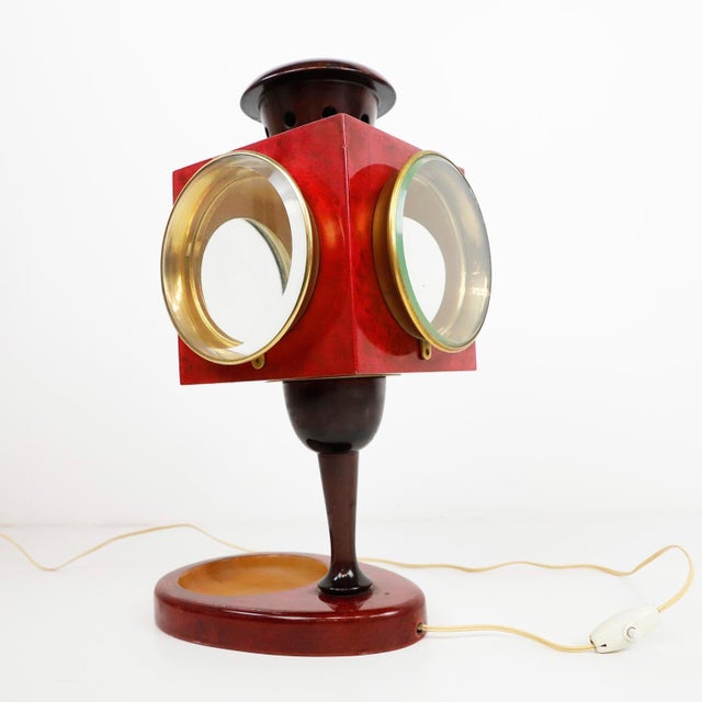 1950s Huge Aldo Tura Red Goatskin Lantern Table Lamp For Sale - Image 6 of 16
