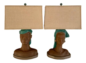 Male and Female Bust Lamps with Custom Shades - a Pair