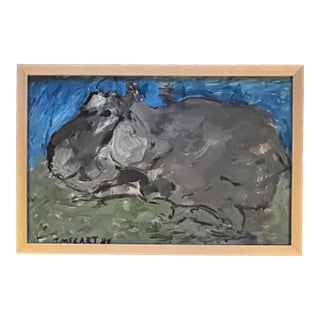 1950s Oil Painting of Hippo by Justin McCarthy For Sale