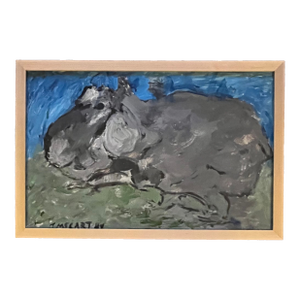 1950s Oil Painting of Hippo by Justin McCarthy
