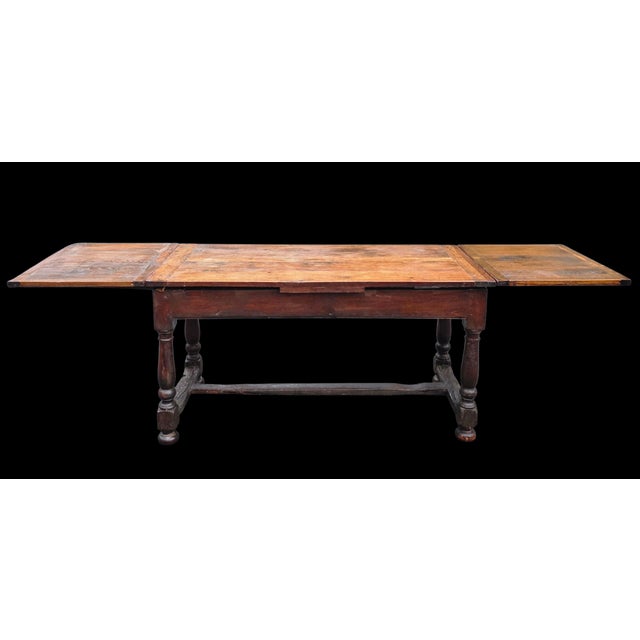 This Antique Draw-Leaf Refectory / Tavern Table (most likely English or Continental), with character-rich depth, pre-...