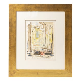 Dagoberto Silva, Interior of Porto Cathedral, 1950s, Watercolor on Paper For Sale