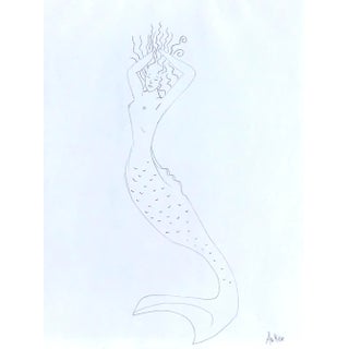 "Minimalist Mermaid" Contemporary Figurative Charcoal Drawing by CL Auker For Sale