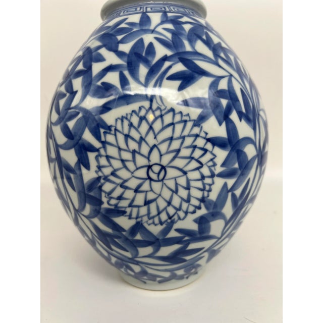 Japanese Vintage Japanese Blue and White Floral Bamboo Decorated Vase For Sale - Image 3 of 8