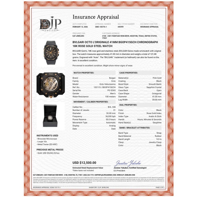Bvlgari Octo L’Originale 41mm Bgop41sgch Chronograph 18k Rose Gold Steel Watch For Sale - Image 11 of 11