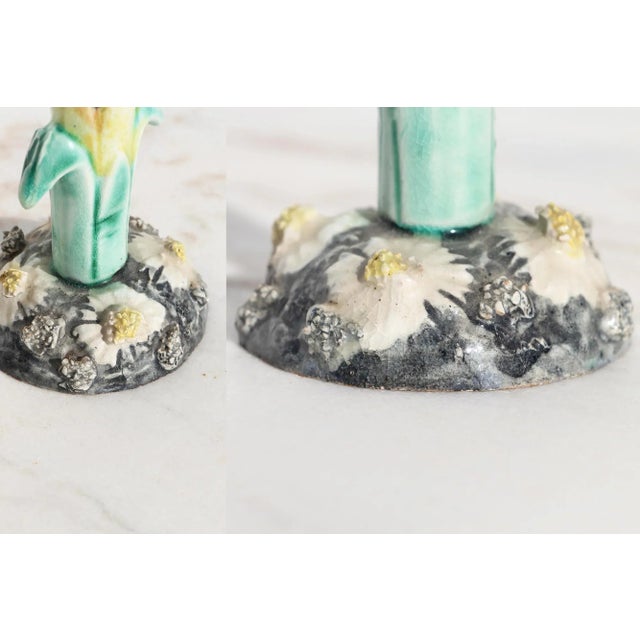 Yellow 1900s Art Nouveau Majolica Iris French Vase For Sale - Image 8 of 13