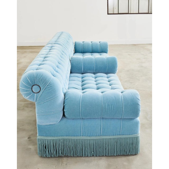 Sky Blue George Smith Tufted Mohair Velvet Sectional Sofa For Sale - Image 8 of 12