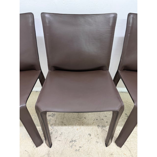 Mario Bellini Cab 413 Brown Leather Dining Chairs for Cassina - Set of Six For Sale - Image 10 of 18