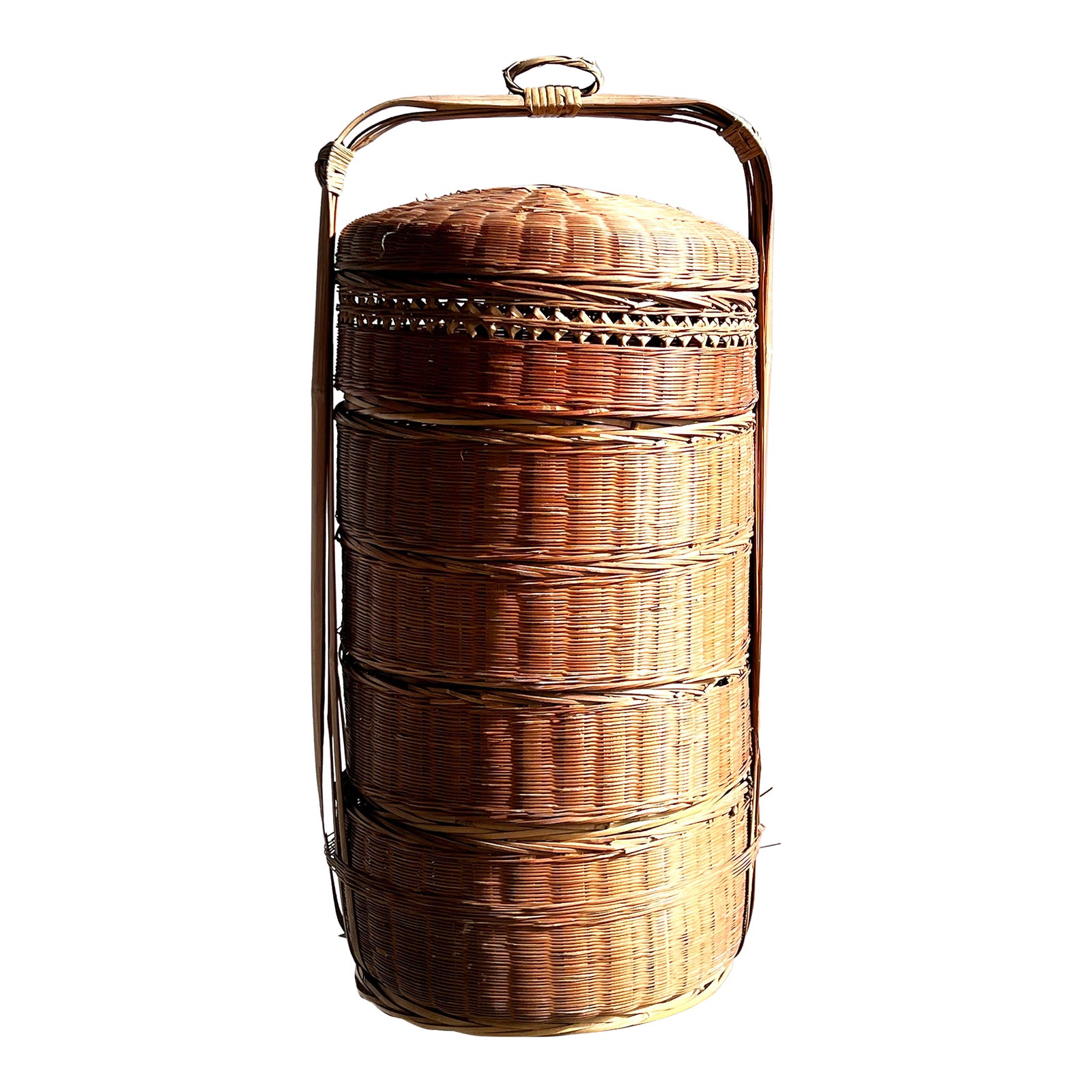 Vintage Chinese Bamboo & Wicker 5 Tier Stacking Wedding Basket