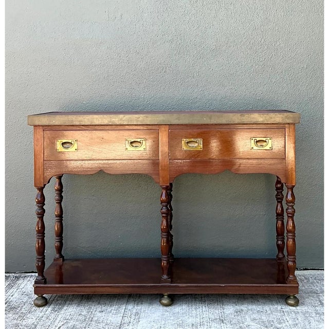 Vintage Double Sided Campaign Console Table For Sale - Image 4 of 12