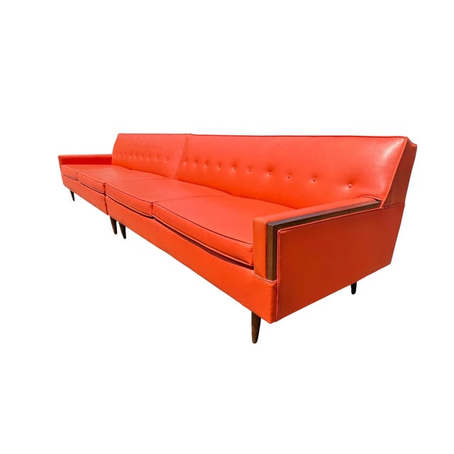 Wood Mid-Century Modern Orange & Walnut 2-Piece Sectional Sofa For Sale - Image 7 of 9