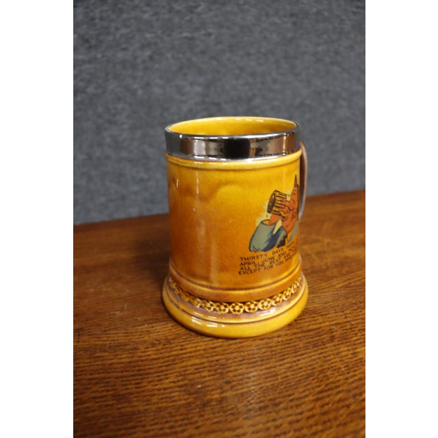 Traditional Antique-Style Yellow Ceramic Tankard With Illustrated Drinking Verse and Silver-Tone Handle For Sale - Image 3 of 13