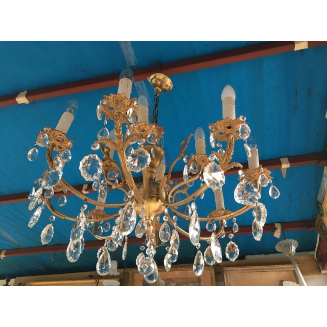 Metal Bras & Crystal Chandelier, 1960s For Sale - Image 7 of 7