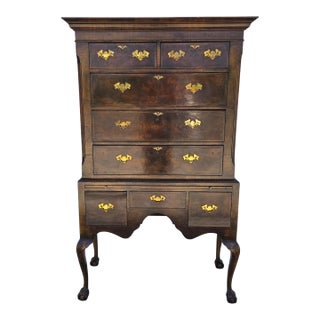 Antique Walnut Highboy Dresser Desk With Pullout Writing Surface For Sale