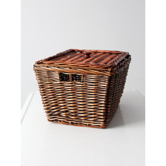 Contemporary Vintage Wicker Storage Basket For Sale - Image 3 of 9