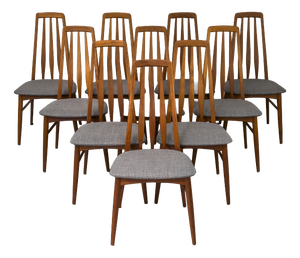 Teak Eva Chairs by Niels Koefoed for Hornslet Møbelfabrik, 1960s, Set of 10